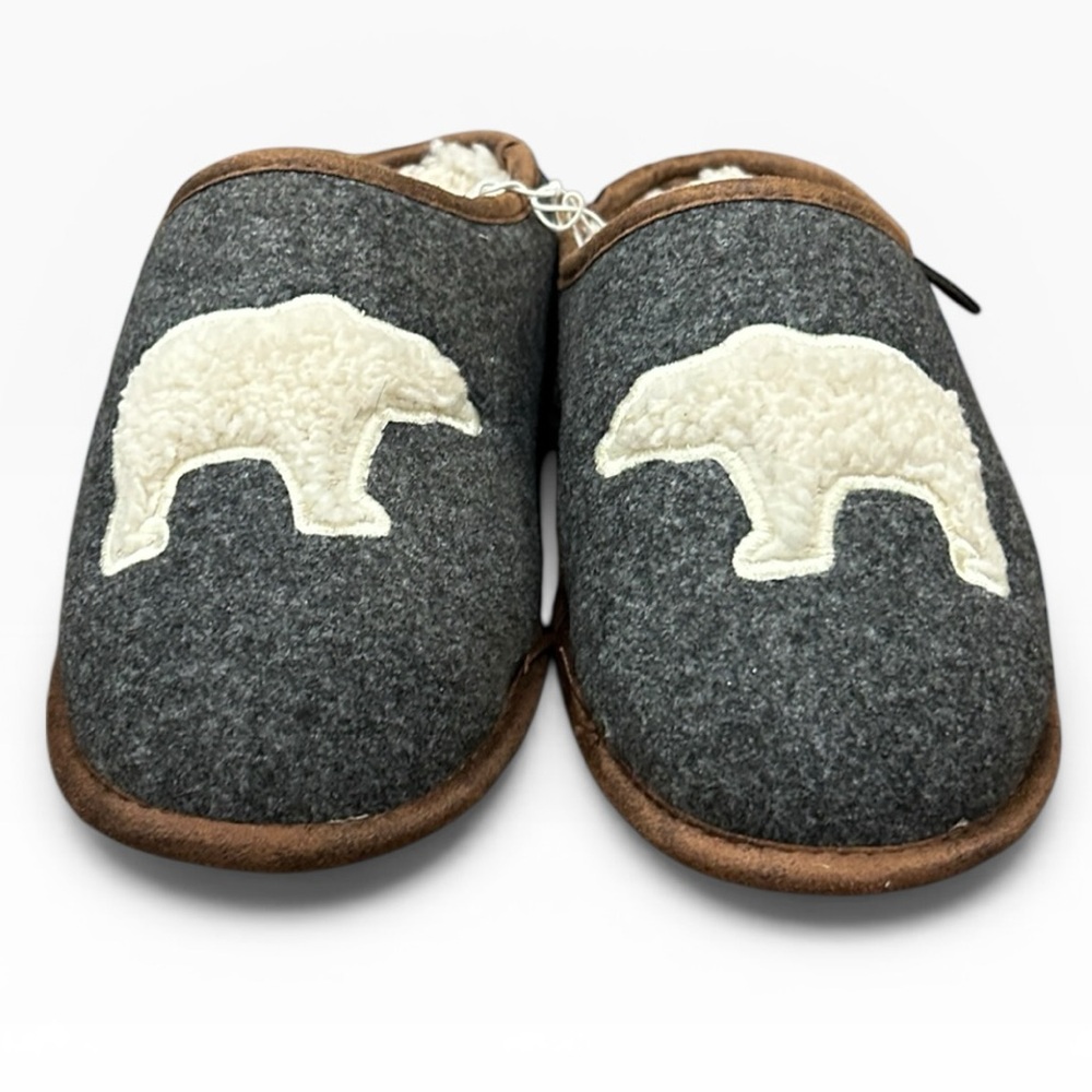Eddie Bauer Women's Sherpa Lined Clog Slippers Dark Heather Grey Bear Motif - Picture 10 of 14